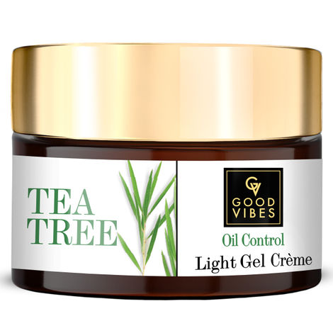 Good Vibes Tea Tree Oil Control Light Gel Cream | Anti-Acne Hydrating Moisturizing | No Parabens No Sulphates No Mineral Oil (50 g)