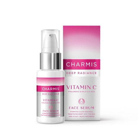Charmis Deep Radiance Vitamin C Face Serum for Women & Men, 30 ml, With Hyaluronic Acid and Salicylic Acid Serum, Non Sticky and Quick Absorbing