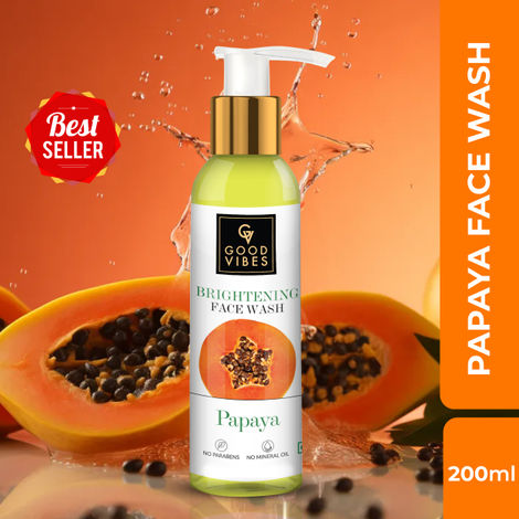 Good Vibes Papaya Brightening Face Wash | Deep Pore Cleansing, Non-Drying | With Mulberry | No Parabens, No Mineral Oil, No Animal Testing (200 ml)