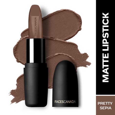 FACES CANADA Weightless Matte Lipstick - Pretty Sepia 08, 4.5g | High Pigment | Smooth One Stroke Glide | Moisturizes & Hydrates Lips | Vitamin E, Jojoba & Almond Oil