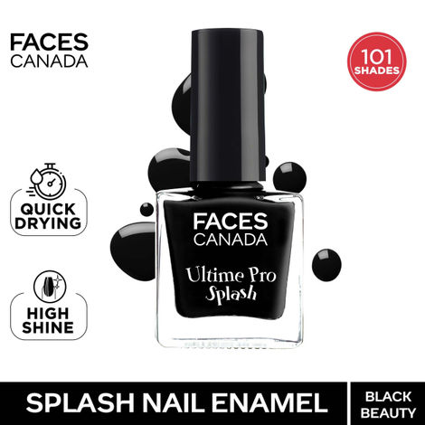 FACES CANADA Ultime Pro Splash Nail Enamel - Black Beauty 15 (8ml) | Quick Drying | Glossy Finish | Long Lasting | No Chip Formula | High Shine Nail Polish For Women | No Harmful Chemicals