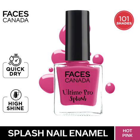 FACES CANADA Ultime Pro Splash Nail Enamel - Hot Pink 101 (8ml) | Quick Drying | Glossy Finish | Long Lasting | No Chip Formula | High Shine Nail Polish For Women | No Harmful Chemicals