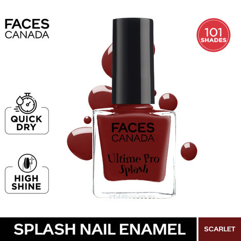 FACES CANADA Ultime Pro Splash Nail Enamel - Scarlet 115 (8ml) | Quick Drying | Glossy Finish | Long Lasting | No Chip Formula | High Shine Nail Polish For Women | No Harmful Chemicals