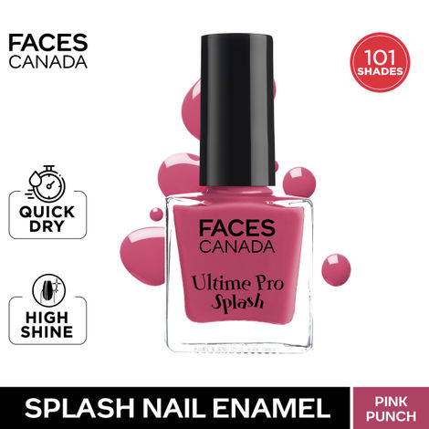 FACES CANADA Ultime Pro Splash Nail Enamel - Pink Punch 130 (8ml) | Quick Drying | Glossy Finish | Long Lasting | No Chip Formula | High Shine Nail Polish For Women | No Harmful Chemicals