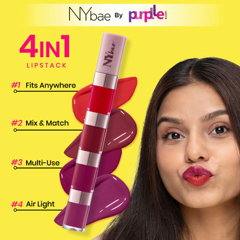 NY Bae 4 In 1 Lip Play Liquid Lipstick | Lipstick Combo | Lipstick pallete | Pink & Red Lipstick | Matte Mini Lipstick | Waterproof | Lipstick Set | Lip and Cheek Tint - Rose Rush (4ml)