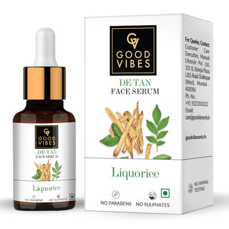 Good Vibes Liquorice De-Tan Serum | Evens Skin Tone, Lightens | No Parabens, No Sulphates, No Animal Testing (10 ml)