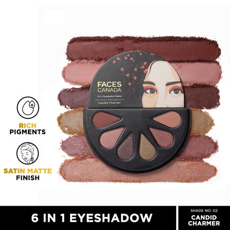 FACES CANADA 6 in 1 Eyeshadow Palette - Candid Charmer 02, 6g | Olive Butter & Macadamia Oil | Vibrant Colors | Highly Pigmented | Easily Blendable | Silky Satin Texture | No Crease | Cruelty-Free