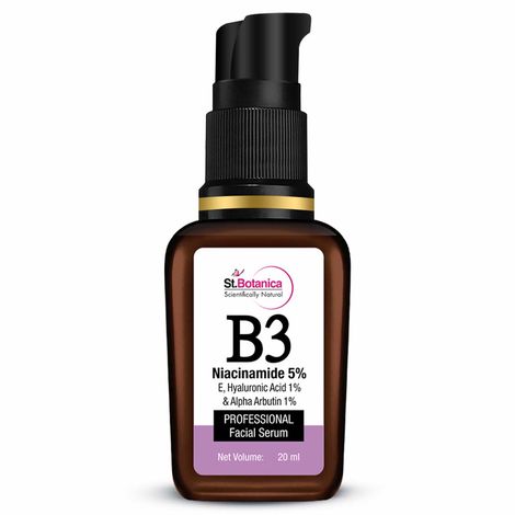 St Botanica Niacinamide 5%, E + Hyaluronic Acid 1%, Alpha Arbutin 1% Face Serum for Oil-Free, Hydrated & Bright Skin | Pore Reducing Serum, 20 ml