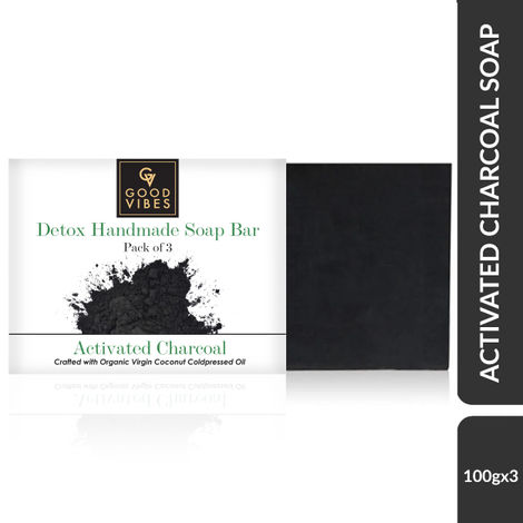 Good Vibes Activated Charcoal Detox Handmade Soap Bar (Pack of 3) | Cleansing, Rejuvenating | No Parabens, No Animal Testing (100 g x 3)