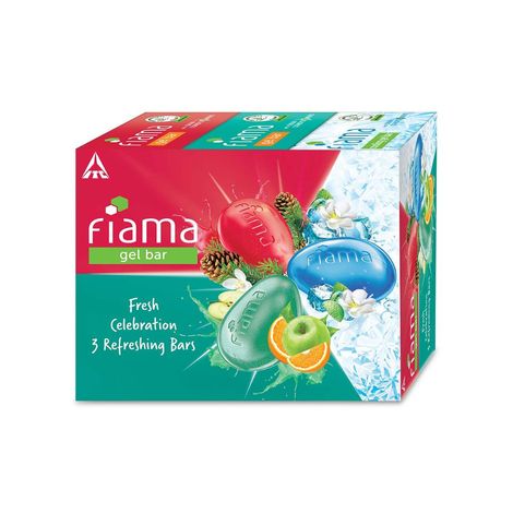 Fiama Gel Bathing Bar Fresh Celebration pack with 3 Unique Gel Bars, with Skin Conditioners for Moisturized Skin, 375g (125g - Pack of 3)