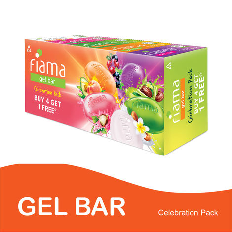 Fiama Gel Bar Celebration Pack With 5 Unique Gel Bars & Skin Conditioners For Moisturized Skin, 625g (125g - Pack of 4+1), For All Skin Types
