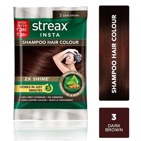 Streax Insta Shampoo Hair Colour - Dark Brown (18 ml)