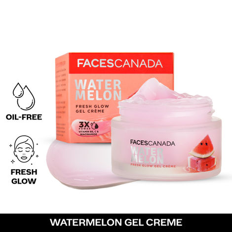 FACES CANADA Watermelon Fresh Glow Gel Creme, 50g | Niacinamide & Vitamin C & B5 | Youthful Glow | No Hyperpigmentation | Soft & Smooth Skin| Refreshing Face Moisturiser For All Skin Types | Vegan