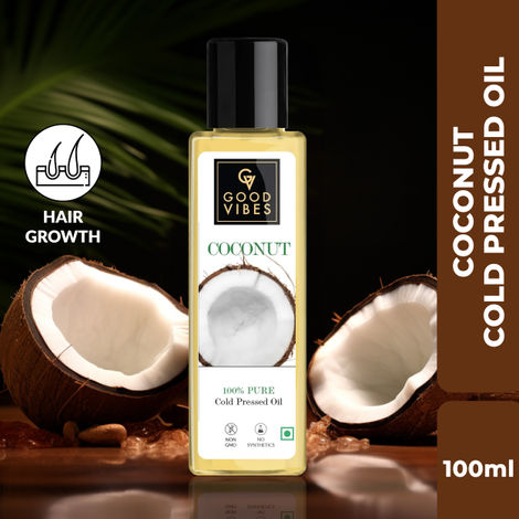Good Vibes Coconut 100% Pure Cold Pressed Carrier Oil For Hair & Skin | Hair Growth, Anti-Ageing | No Parabens, No Animal Testing (100 ml)