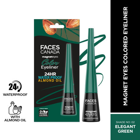 FACES CANADA Magneteyes Color Eyeliner - Elegant Green, 4 ml | Glossy Finish | 24HR Long-lasting | Waterproof | Smudgeproof | Precise Application | Intense Color Payoff | Almond Extract & Vitamin E