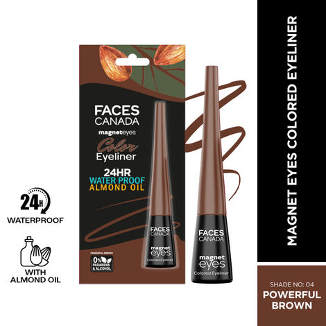 FACES CANADA Magneteyes Color Eyeliner - Powerful Brown, 4 ml | Glossy Finish | 24HR Long-lasting | Waterproof | Smudgeproof | Precise Application | Intense Color Payoff | Almond Extract & Vitamin E