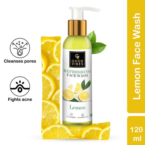 Good Vibes Lemon Refreshing Face Wash | Brightening, Cleansing, Hydrating | No Parabens, No Mineral Oil, No Animal Testing (120 ml)