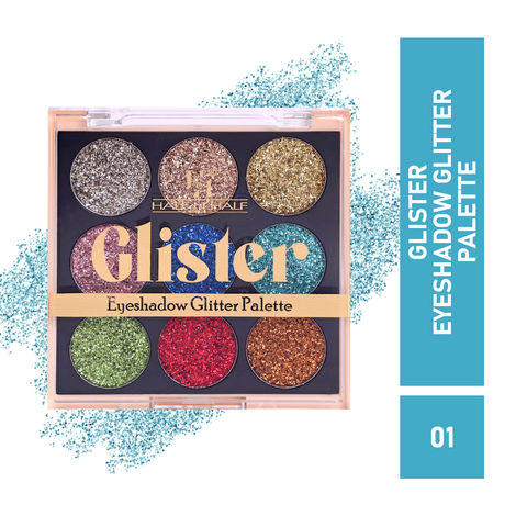 Half N Half Glister Eyeshadow Glitter Shimmer Palette Highly Pigmented Blendable, Long Lasting Waterproof, Flawless Glitter Finish, Multicolour -01 (9g)