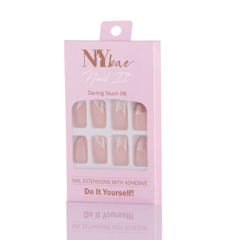 Glossy Nude n Glittery Grey Artificial Nail Extension | Sugatra