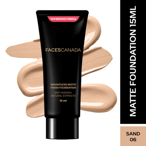 FACES CANADA Weightless Matte Finish Foundation - Sand, 15ml | Lightweight Natural Finish | Anti-Ageing | Enriched With Olive Seed Oil, Grape Extract, Shea Butter