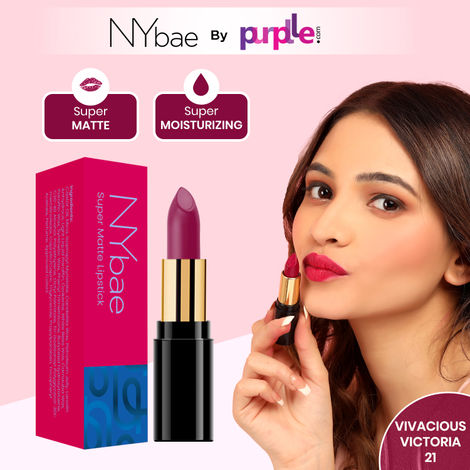 NY Bae Super Matte Lipstick - Vivacious Victoria 21 (4.2 g) | Purple | Loaded With Vitamin E | Rich Colour | Long lasting | Smudgeproof | Vegan