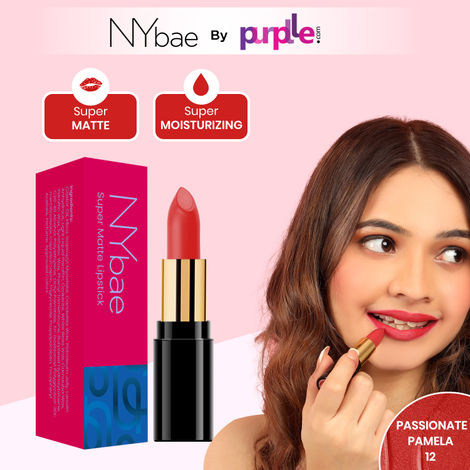 NY Bae Super Matte Lipstick - Passionate Pamela 12 (4.2 g) | Nude Pink | Loaded With Vitamin E | Rich Colour | Long lasting | Smudgeproof | Vegan