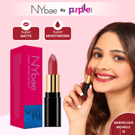 NY Bae Super Matte Lipstick - Marvellous Michelle 19 (4.2 g) | Maroon | Matte Finish | Enriched with Vitamin E | Rich Colour Payoff | Nourishing | Long lasting | Smudgeproof | Vegan | Cruelty & Paraben Free