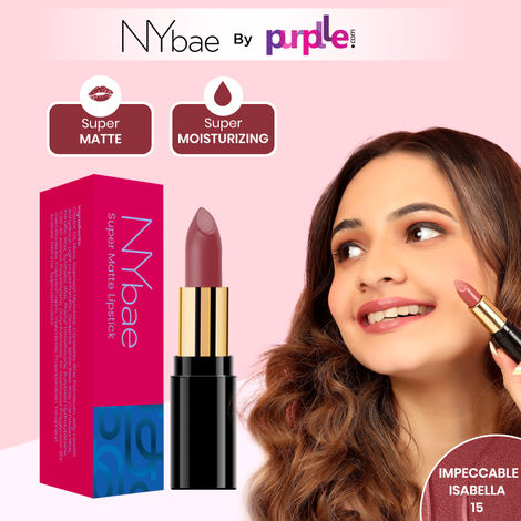 NY Bae Super Matte Lipstick - Impeccable Isabella 15 (4.2 g) | Nude Brown | Matte Finish | Enriched with Vitamin E | Rich Colour Payoff | Nourishing | Long lasting | Smudgeproof | Vegan | Cruelty & Paraben Free