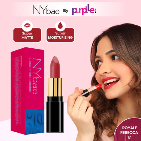 NY Bae Super Matte Lipstick - Royale Rebecca 17 (4.2 g) | Red | Loaded With Vitamin E | Rich Colour | Long lasting | Smudgeproof | Vegan