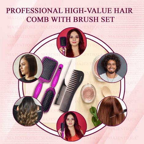 Majestique Detangling Paddle Brush With Black Combs Set Of 4