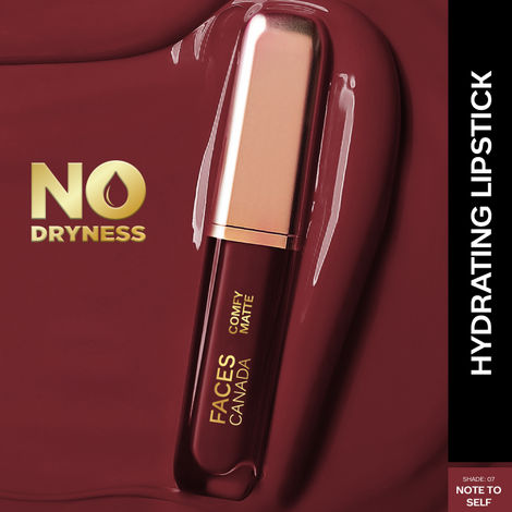 FACES CANADA Comfy Matte Liquid Lipstick - Note To Self, 3ml | 10HR Longstay | Intense Matte Color | Almond Oil & Vitamin E | No Dryness | No Alcohol