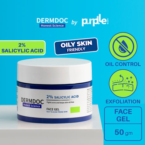 DermDoc by Purplle 2% Salicylic Acid Anti Acne Face Gel (50 g) | salicylic acid gel | cleansing salicylic acid | face gel cream | face gel for oily skin