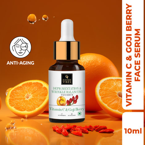 Good Vibes Vitamin C & Goji Berry Depigmentation & Wrinkle Balancing Face Serum | Lightening | With Aloe Vera | No Parabens, No Sulphates (10 ml)