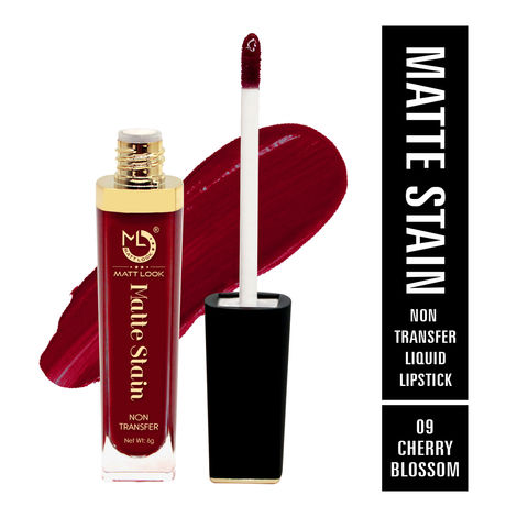 Mattlook Lip Gloss Creamy Matte Stain Lipstick, Non Transfer, Highly Pigmented Colour, Long Lasting, Waterproof, Liquid Lipstick, Cherry Blossom (6gm)