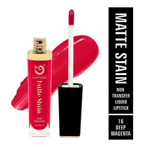 Mattlook Lip Gloss Creamy Matte Stain Lipstick, Non Transfer, Highly Pigmented Colour, Long Lasting, Waterproof, Liquid Lipstick, Deep Magenta (6gm)