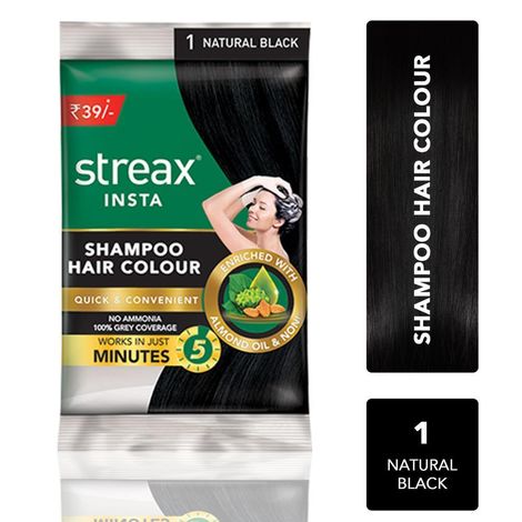 Streax Insta Shampoo Hair Colour - Natural Black (18 ml)