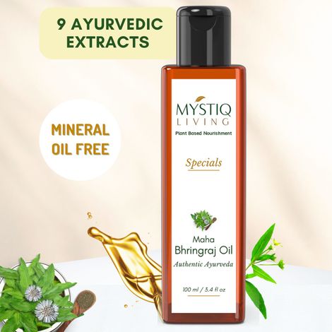 MystiqLiving - Maha Bhringraj Hair Oil With Sesame & Amla for damged Frizzy Hair | MahaBhringraj Oil For Premature Greying, Dandruff | Volume | Split Ends | Baldness & Hair Loss | 100% Pure & Natural With (Ayurvedic Herbs Extracts - 100ML