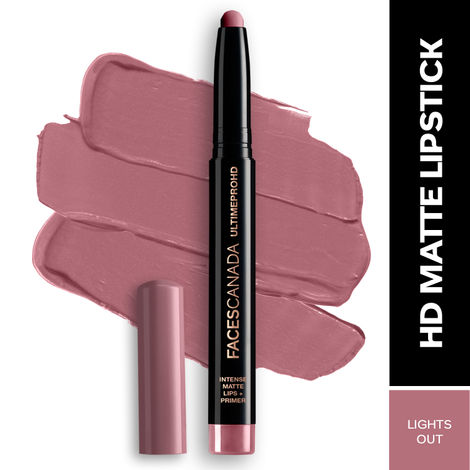 FACES CANADA Ultime Pro HD Intense Matte Lipstick + Primer - Lights Out, 1.4g | 9HR Long Stay | Feather-Light Comfort | Intense Color | Smooth Glide