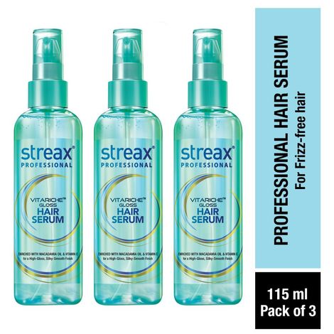 Streax Professional Vitariche Gloss Hair Serum For Women| With Vitamin E & Macadamia Oil | For All Hair Types| 115 ml, Pack of 3