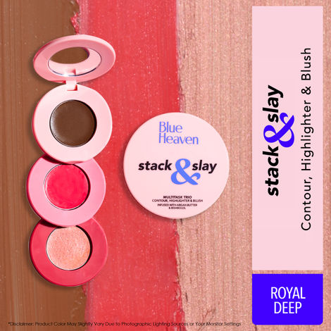 Blue Heaven Stack & Slay Multi Task Trio Countor, Blush & Highlighter For Face Makeup Fights Skin Aging, Nourishing & Moisturizing , Royal Deep 5.4g
