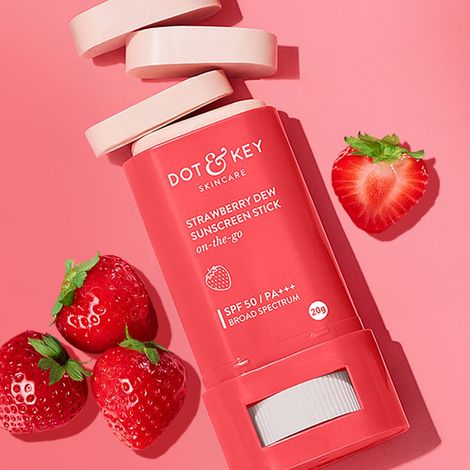 Dot & Key Strawberry Dew Sunscreen Stick with SPF 50 PA+++ On-the-Go | Easy & Mess-Free Reapplication | Blocks UVA+UVB rays | No Chalky Residue, No White Cast | All Skin Type Sunscreen Stick for Men & Women | 20g