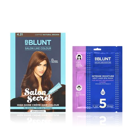 BBlunt Salon Secret High Shine Creme Hair Colour Coffee Natural Brown (152 ml) + BBLUNT Intense Moisture Heat Hair Spa Mask with Jojoba Oil & Vitamin E - 70 gm