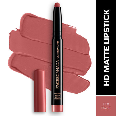 FACES CANADA Ultime Pro HD Intense Matte Lipstick + Primer - Tea Rose, 1.4g | 9HR Long Stay | Feather-Light Comfort | Intense Color | Smooth Glide