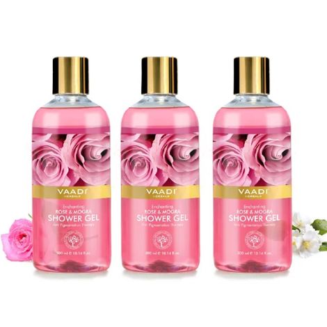 Vaadi Herbals Enchanting Rose & Mogra Shower Gel Value Pack of 3 (300 ml x 3)