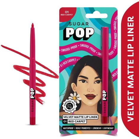SUGAR POP Velvet Matte Lip Liner - 01 Red Carpet (Cherry Red) | Smudge-proof & Transfer-proof | Creamy Matte Finish | 0.27g