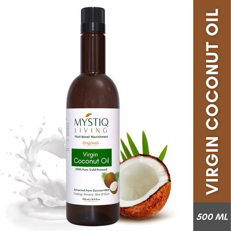 Mystiq Living Coconut Oil, Cold Pressed Extra Virgin Coconut Oil For Hair, Skin, Baby Massage & Body Massage, Hair Oil - 500ml