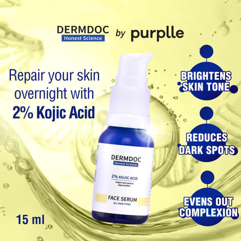 DERMDOC by Purplle 2% Kojic Acid Face Serum (15ml) | kojic acid serum for hyperpigmentation | kojic acid for dark spots | skin whitening | brightening serum | pigmentation on face 