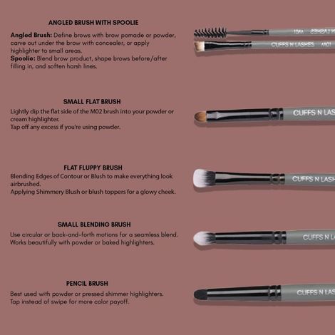 Cuffs N Lashes Mini Makeup Brushes Set of 10, Travel Size Makeup