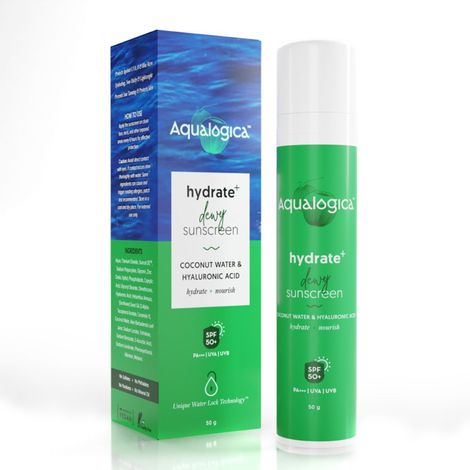 Aqualogica Hydrate+ Dewy Sunscreen with Coconut Water & Hyaluronic Acid-SPF50 PA++++ for UVA/B, 50G