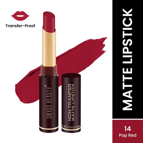 Swiss Beauty Non-Transfer Matte Lipstick - 14 - Pop Red - 2 gm